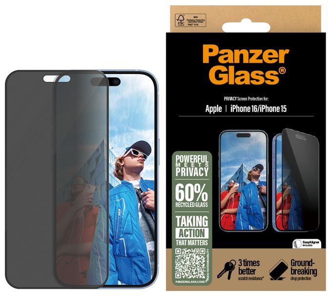 Klare Bildschirmschutzfolie Gehärtetes Glas, Polyethylenterephthalat, Silikon für  Apple Apple - iPhone 16, Apple - iPhone 15 Kratzresistent, Schockresistent Privacy Displayschutz 