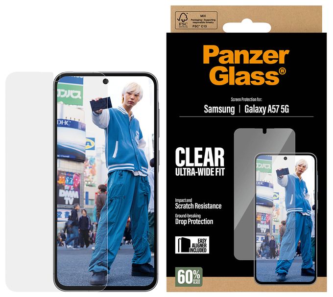 Klare Bildschirmschutzfolie gehärtetes Glas für Samsung Galaxy A57 Ultra-Wide Fit 