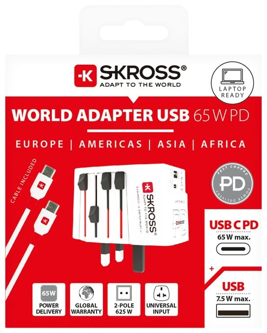 World Travel Adapter MUV USB AC65PD White 