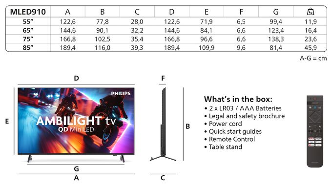 MiniLed 190,5 cm (75 Zoll) Fernseher 4K Ultra HD VESA 300 x 300 mm 75MLED910/12 