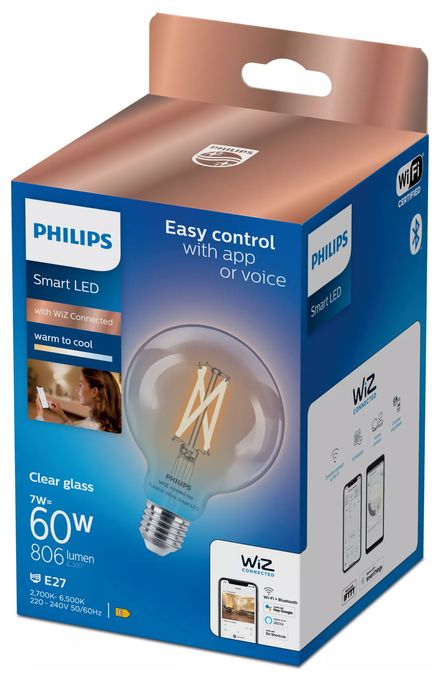 LED Intelligentes Leuchtmittel 142 mm Weiß Smart LED Kugellampe klar 7 W (entspr. 60 W) G95 E27 