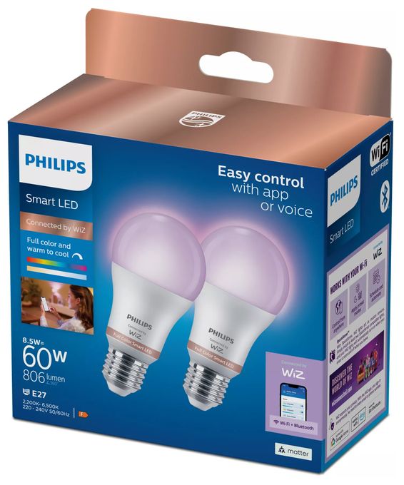 Smarte LED-RGB-Lampe A60, E27-Sockel, 806 lm, Zweierpack 
