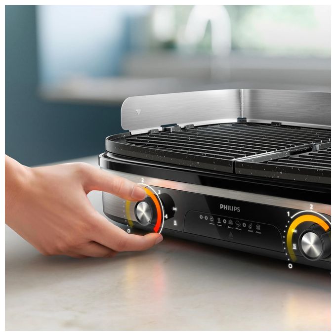 2 Zone(n) 2400 W  HD6222/90 Tischgrill (Schwarz, Edelstahl) 