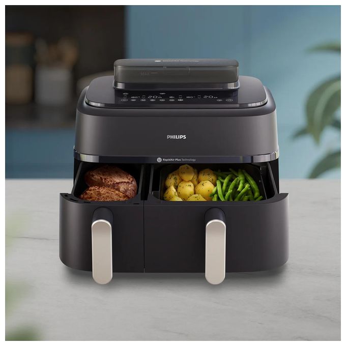 Doppel Heißluftfritteuse 9 l 2750 W  Series 5000 NA551/00 (Schwarz, Silber) 