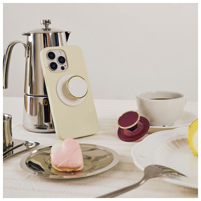 Fingerring für Apple iPhone 12+  PopGrip MagSafe Luxe Coconut Creme Enamel (Cremefarben, Gold) 