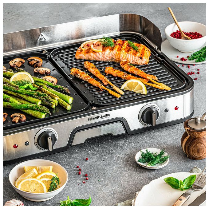 2 Zone(n) 2000 W mit 225 x 285 mm Fläche  BBQ2025 Tischgrill (Schwarz, Edelstahl) 