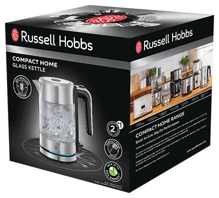 0,8 l Wasserkocher 2200 W (Schwarz, Edelstahl, Transparent) 24191-70 Compact Home 