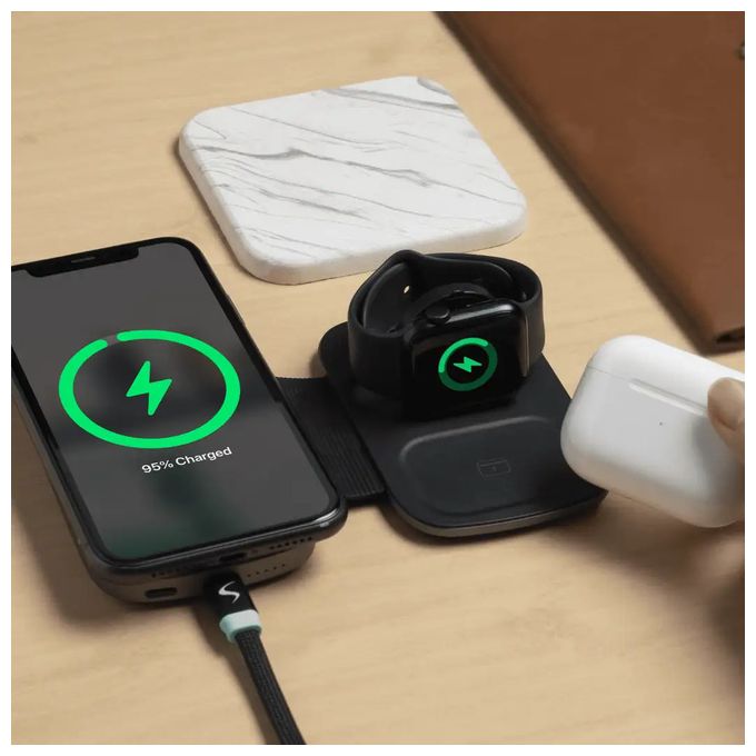 5000 mAh Powerbank USB Typ-C Kabelloses Laden  MagPower Pro – 3‑in‑1 faltbare magnetische (Schwarz) 