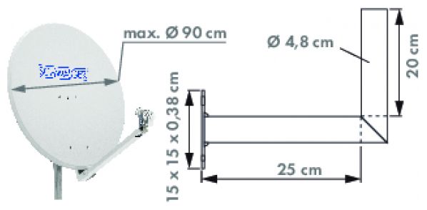 WAH25A 001 Aluminium Wandhalter (250 mm) mit Kunststoffkappe 