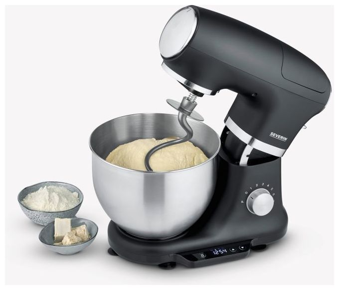 1000 W Küchenmaschine 5,5 l mit Waage  KM3898 (Schwarz, Silber) 
