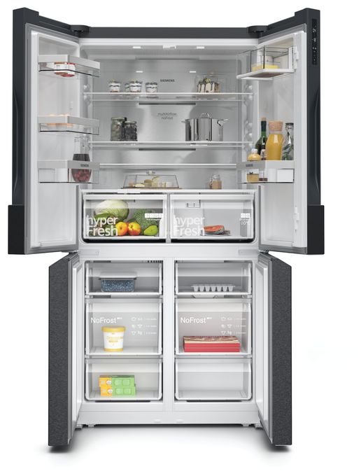 Side-by-Side Kühl-/ Gefrierkombination French Door 405 l / 200 l 333 kWh NoFrost 1830 mm x 910 mm  iQ500 KF96NAXEA (Schwarz, Edelstahl) 