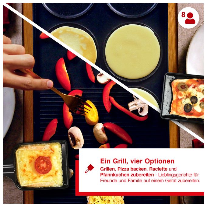 2 Zone(n) 1400 W mit 280 x 570 mm Fläche  791  Raclette Tischgrill 4-in-1 (Schwarz) 