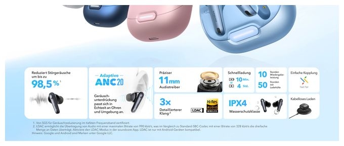 In-Ear Bluetooth Kopfhörer kabellos 10 h Laufzeit IPX4  Liberty 4 NC (Weiß) 