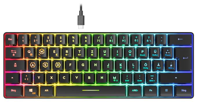 RGB-LED Gaming Tastatur RF kabellos + USB  SL-670014 (Schwarz) 