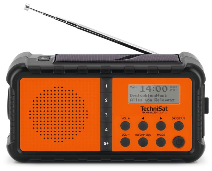 DAB+, FM Radio Tragbar Wasserfest IPX4  TechniRadio Solar 2 (Schwarz, Orange) 