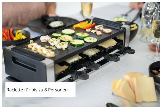 Raclette für 8 Personen 1200 W  48730 Finesse Basic (Schwarz/Edelstahl) 
