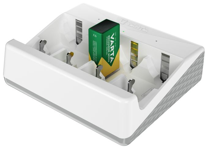 Akku Ladegerät, Batterieladegerät für wiederaufladbare Batterien, lädt 2 oder 4 AA, AAA, C, D oder 1x 9V gleichzeitig, Universal Charger, mit Sicherheitsabschaltung, unbestückt 