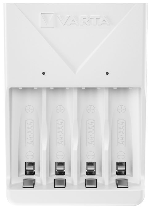 Akku Ladegerät, inkl. 4X AA 2100mAh, Batterieladegerät für wiederaufladbare Batterien, lädt 2 oder 4 AA/AAA gleichzeitig, Plug Charger, weiß 