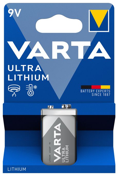 Batterien 9V Blockbatterie, 1 Stück, Ultra Lithium, hohe Leistung für Rauchmelder, Brand- & Feuermelder, Digitalkamera 