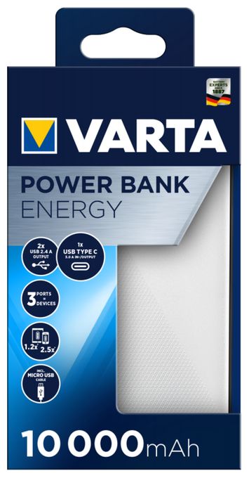10000 mAh Powerbank USB Typ-C  Energy (Schwarz, Weiß) 