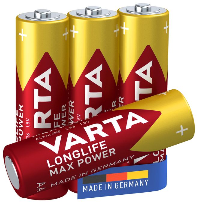 AA Alkali 1,5 V 4 Stück  Longlife Max Power Batterie (Rot/Gelb) 