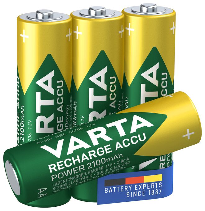 Recharge Accu Power AA 2100 mAh 4er Pack (vorgeladener NiMH-Akku, Micro, wiederaufladbarer Akku, gebrauchsfertig) 