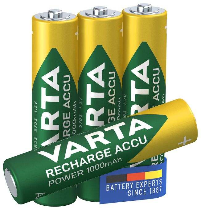 Recharge Accu Power AAA 1000 mAh 4er-Pack (vorgeladener NiMH-Akku, Micro, wiederaufladbarer Akku, gebrauchsfertig) 