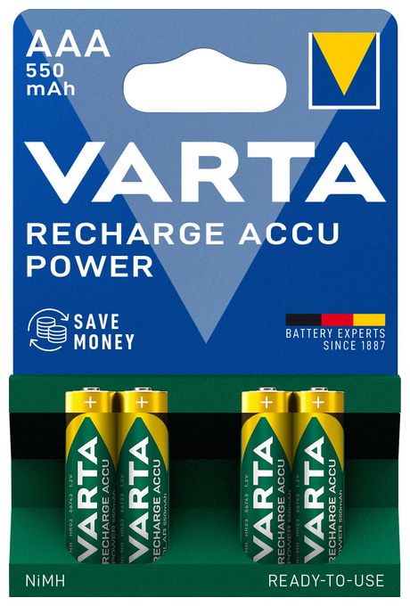 RECHARGE ACCU Power. Vorgeladener AAA Micro NiMH Akku (4er Pack, 550mAh) - Wiederaufladbar ohne Memory-Effekt - Ready to Use Technologie 