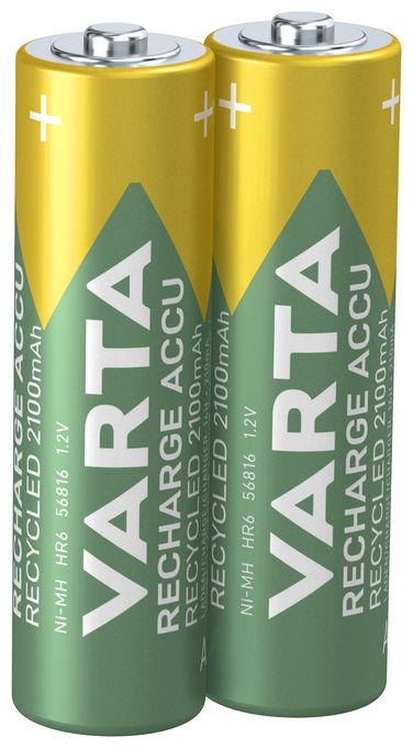 Recharge Accu Recycled AA 2100 mAh 2er-Pack (vorbeladener NiMH-Akku, Mignon, 25 % recycelte Materialien, wiederaufladbarer Akku, sofort einsatzbereit) 
