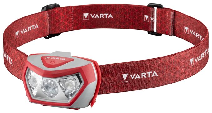 Stirnlampe LED inkl. 3x AAA Batterien Kopflampe, Outdoor Sports H20 Pro, drei Leuchtmodi, spritzwassergeschützt, Dimmfunktion, mit schwenkbarem Kopf, rot 