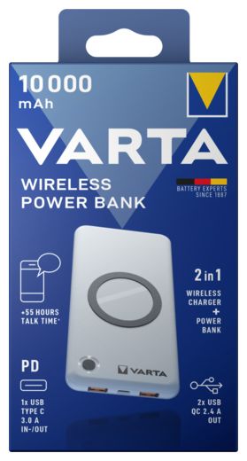 10000 mAh Powerbank USB Typ-C Kabelloses Laden  Wireless (Weiß) 