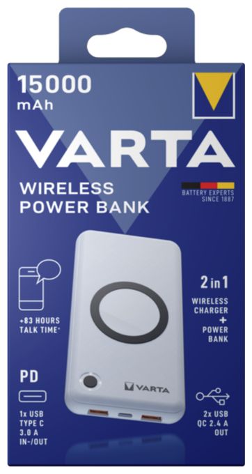 15000 mAh Powerbank USB Typ-C Kabelloses Laden  Wireless (Weiß) 