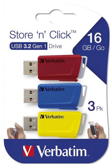 USB Typ-A Stick 16 GB  Store 'n' Click (Blau, Rot, Gelb) 
