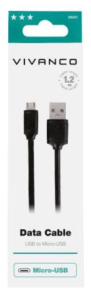 Stecker Rundkabel USB A auf Micro-USB B 1,2 m  36251 (Schwarz) 