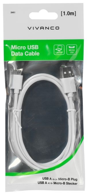 Stecker USB A auf Micro-USB B 1 m  39451 (Weiß) 