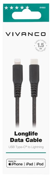 Stecker Lightning auf USB C 1,5 m  61692 (Schwarz) 