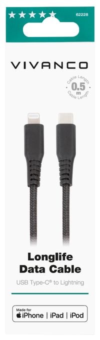 Stecker Lightning auf USB C 0,5 m  62228 (Schwarz) 