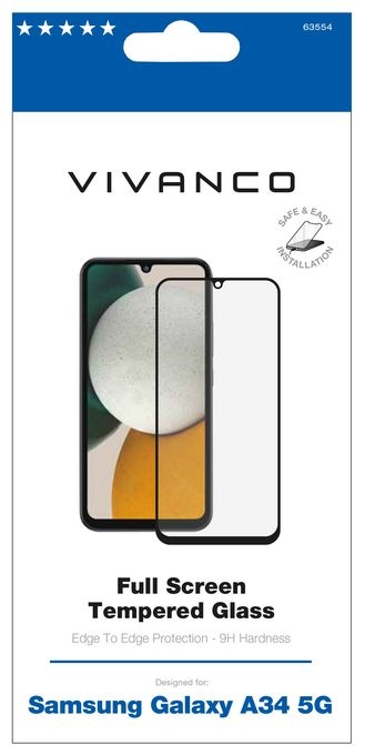 Klare Bildschirmschutzfolie gehärtetes Glas 9H für  Samsung Galaxy A34 5G Stoßfest, Schmutzabweisend, Kratzresistent, Splitterfrei 63554 