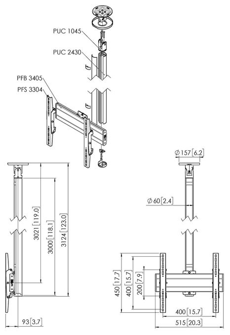 Zimmerdecken Halterung bis 165,1 cm (65") 40 kg neigbar CT243044 