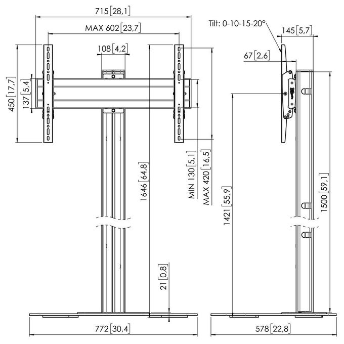 bis 165,1 cm (65") 80 kg 0 - 20° F1564S Bildschirm Bodenständer 