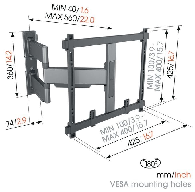 Wand Halterung 180° bis 165,1 cm (65") 35 kg TVM5445 Schwenkbare 