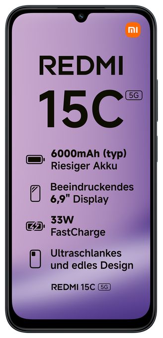 128 GB 5G Smartphone 17,5 cm (6.9 Zoll) 2,4 GHz 50 MP Dual Kamera WiFi 5 (Midnight Black) Redmi 15C 