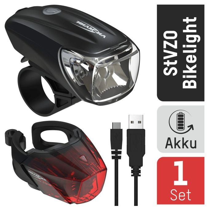Heckbeleuchtung + Frontbeleuchtung (Set) 1600-0254 Fahrradlicht Set LED wiederaufladbar 