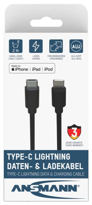 Stecker Lightning auf USB C 2 m  1700-0107 (Schwarz) 