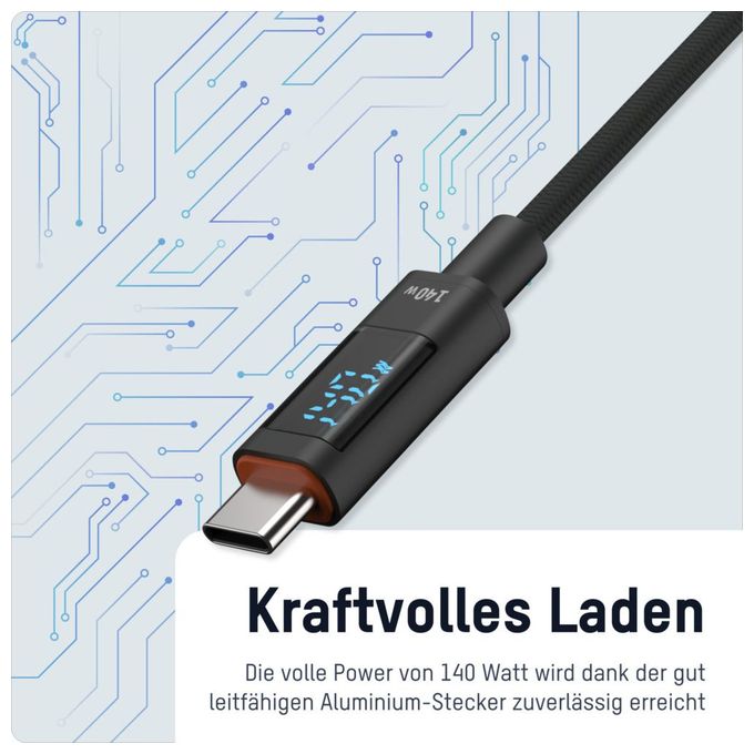 0,48 Gbit/s Stecker Rundkabel USB C auf USB C bis 140 W 1,2 m  1700-0176 (Anthrazit) 