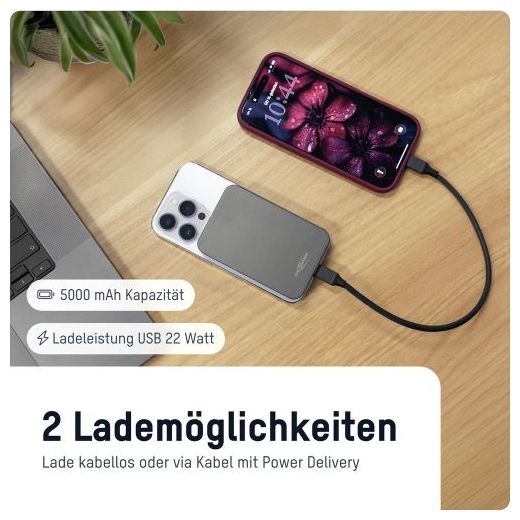 5000 mAh Powerbank USB Typ-C Kabelloses Laden  1700-0198 (Anthrazit) 