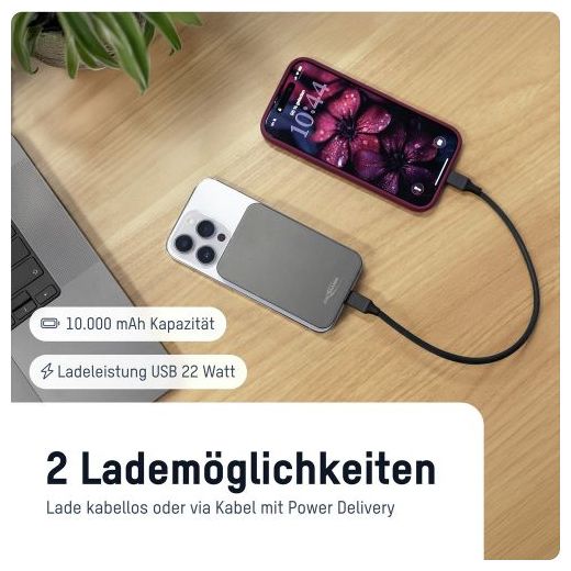 10000 mAh Powerbank USB Typ-C Kabelloses Laden  1700-0199 (Anthrazit) 