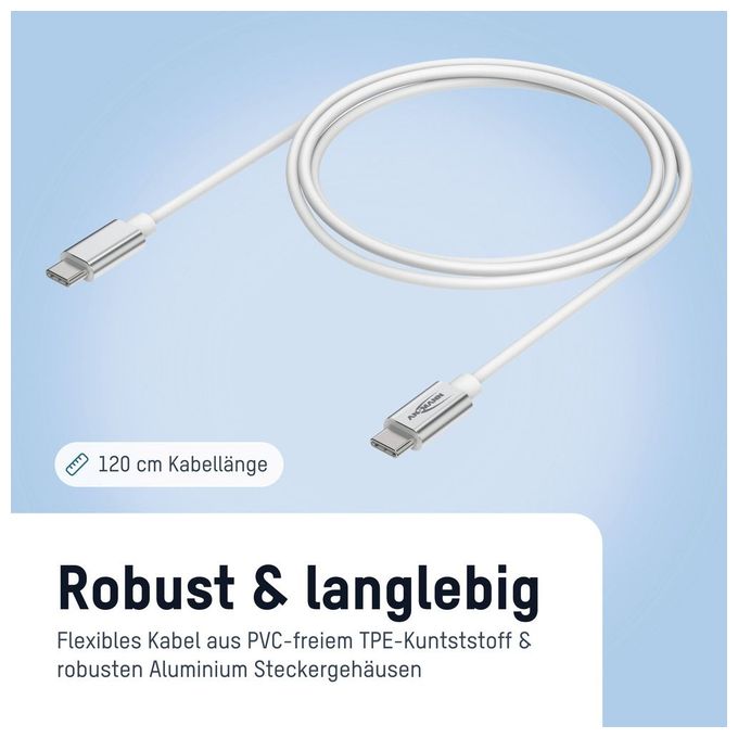 0,48 Gbit/s Stecker USB C auf USB C bis 60 W 1,2 m  1700-0213 (Weiß) 