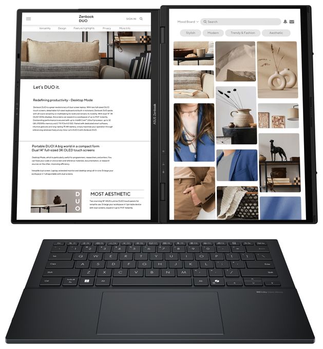 WUXGA Notebook 35,6 cm (14 Zoll) 1920 x 1200 Pixel 1 TB SSD Windows 11 Home Intel Core Ultra 9 max. 5,4 GHz  Zenbook Duo UX8406CA-QL263W (Grau) 