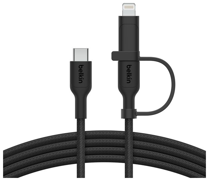 0,48 Gbit/s Stecker Rundkabel USB C auf USB C/Lightning bis 60 W 1,5 m  BoostCharge Pro (Schwarz) 